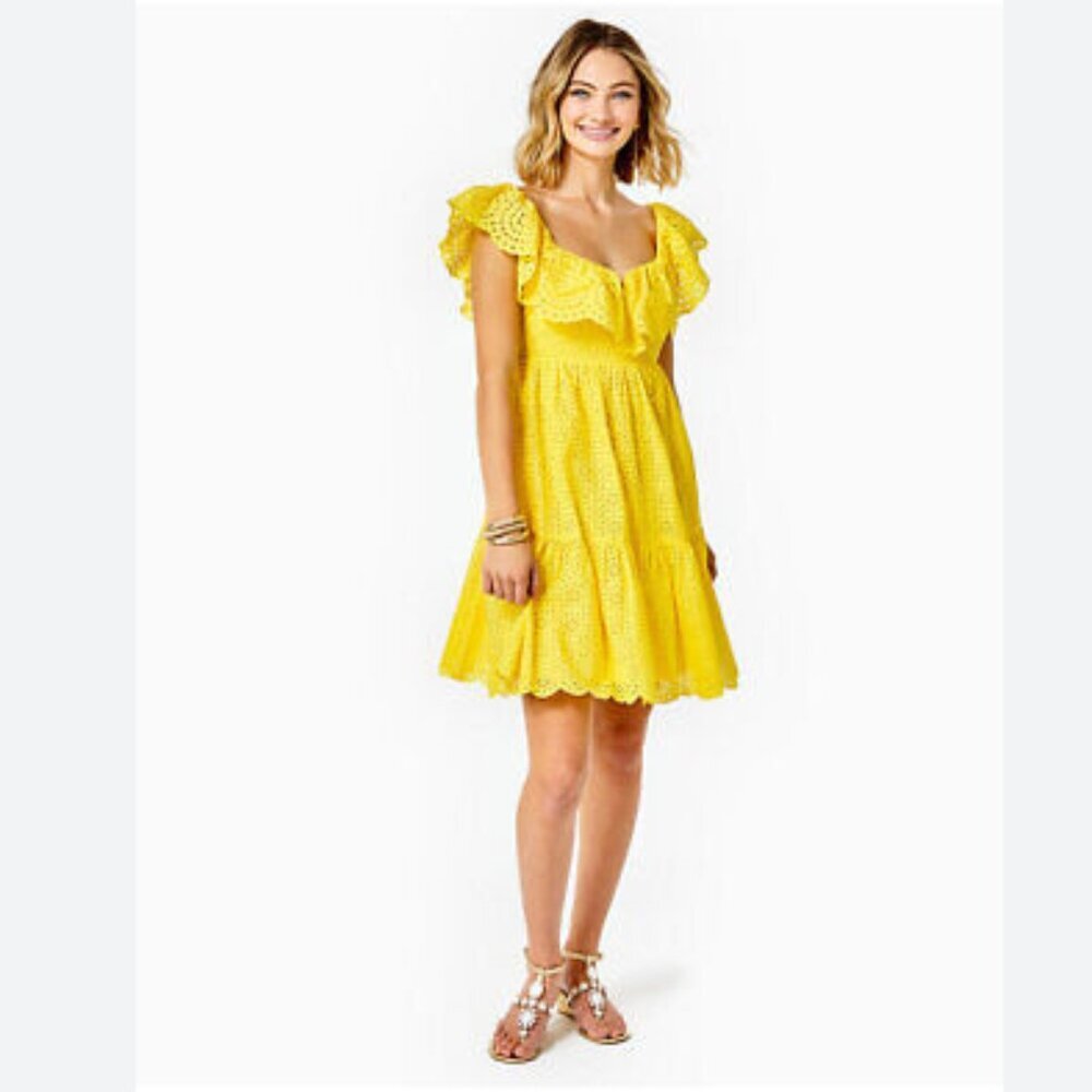Lilly Pulitzer Asteria Eyelet Dress Resort Yellow Size 6 NWT